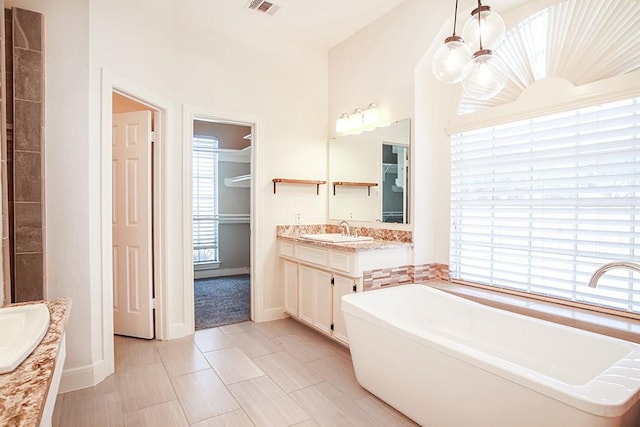 bathroom featuring vanity and a bath