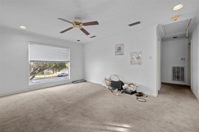 14323 Briarhills Pkwy, Houston, TX 77077 - empty room with carpet floors, ceiling fan, recessed lighting, and attic access