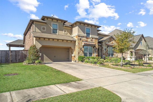 view of front of property featuring a garage and a front yard