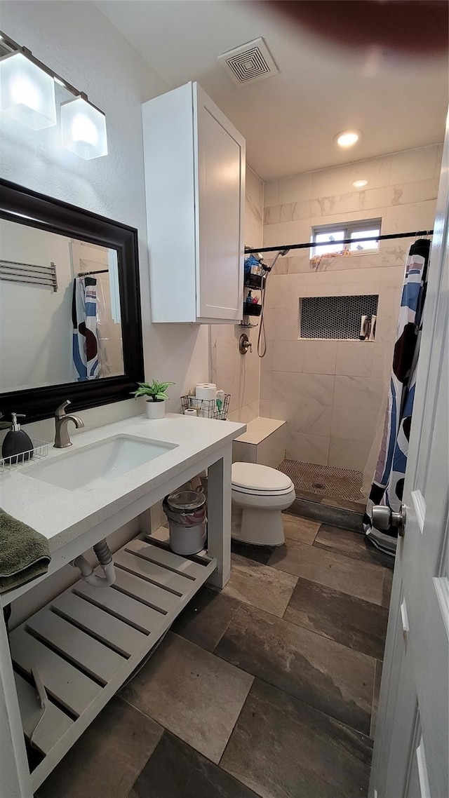 bathroom with sink, toilet, and a shower with shower curtain