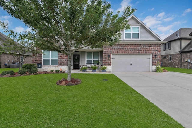 view of front facade featuring a garage and a front lawn