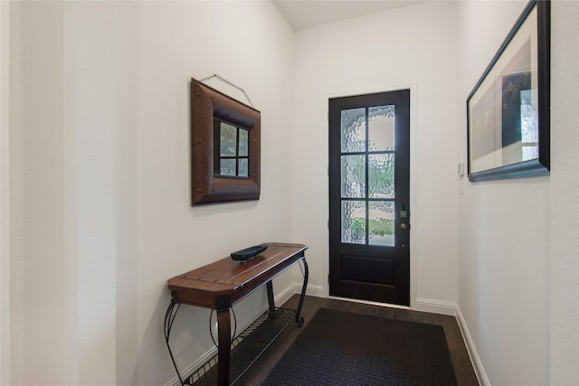 entryway with dark hardwood / wood-style flooring