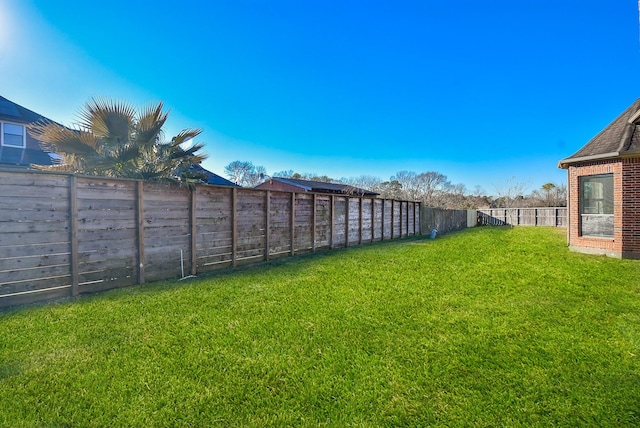 view of yard with a fenced backyard