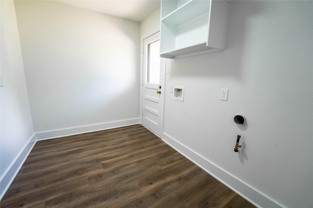 washroom featuring hookup for a washing machine, gas dryer hookup, and dark hardwood / wood-style flooring