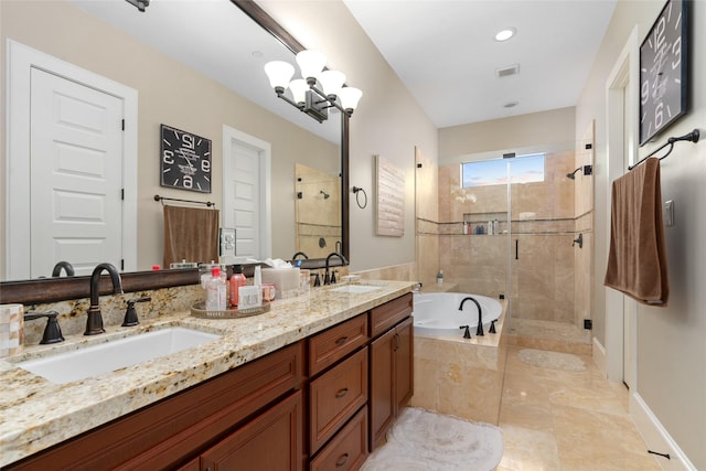 bathroom with vanity and plus walk in shower