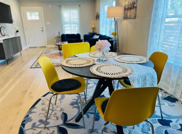 dining space featuring light wood-type flooring