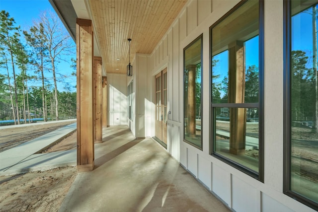 exterior space with wooden ceiling