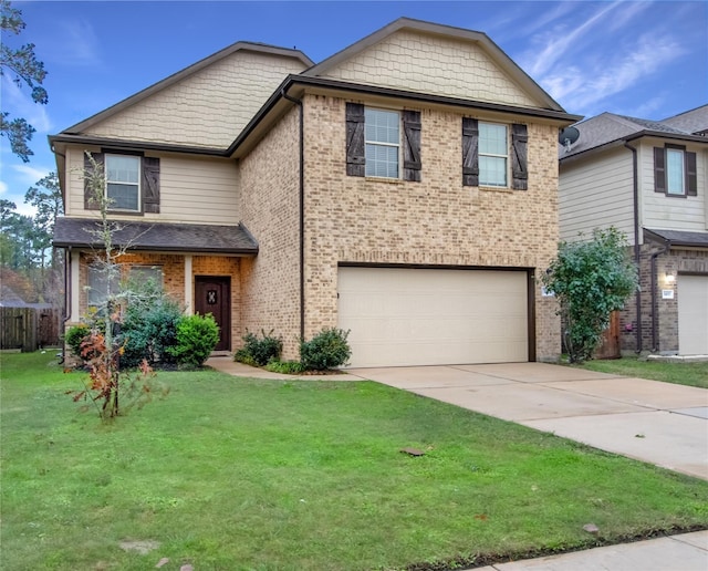 view of front facade featuring a garage and a front yard