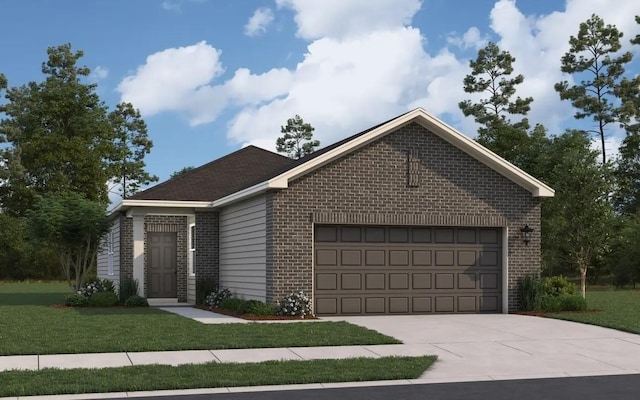 view of front of property with a garage and a front yard