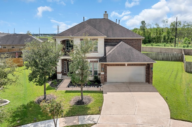 view of front of house featuring a garage and a front lawn