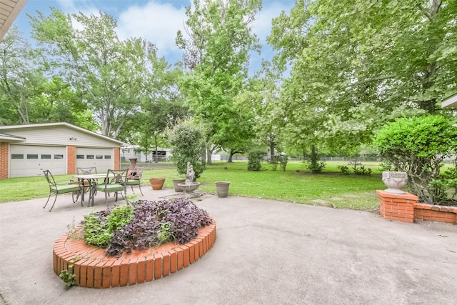 view of patio with a garage