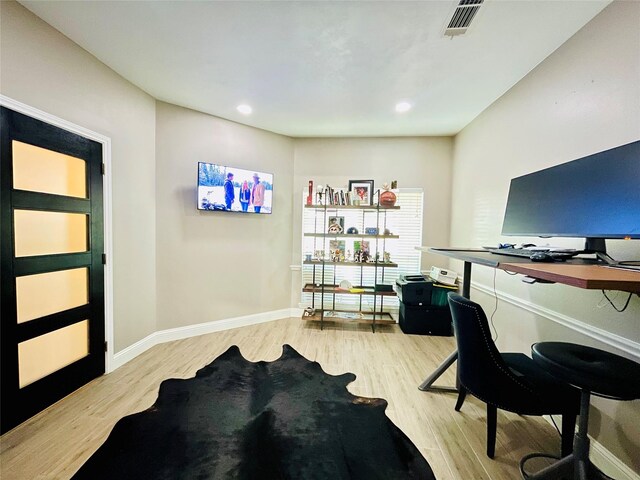 office area featuring light hardwood / wood-style flooring