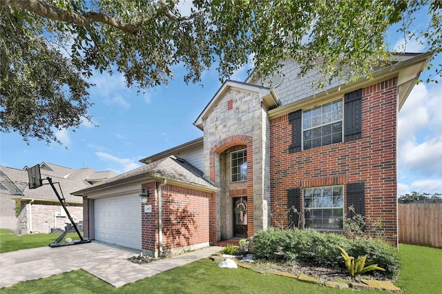 front facade with a garage and a front yard