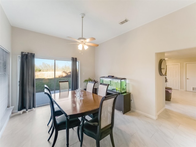 dining area featuring ceiling fan