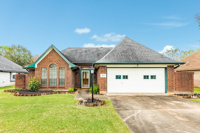 view of front of house featuring a garage and a front yard