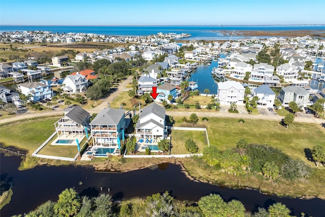 aerial view with a water view