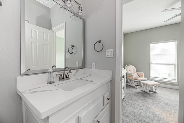 bathroom with vanity and ceiling fan