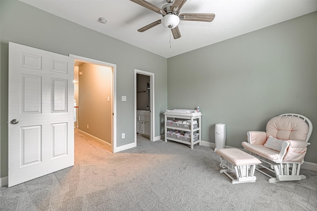 unfurnished room featuring light carpet and ceiling fan