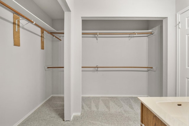 spacious closet featuring sink and light carpet