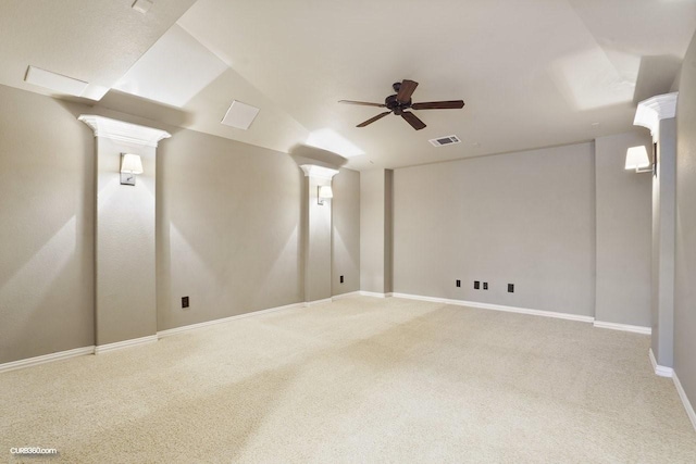 interior space featuring ceiling fan and carpet floors