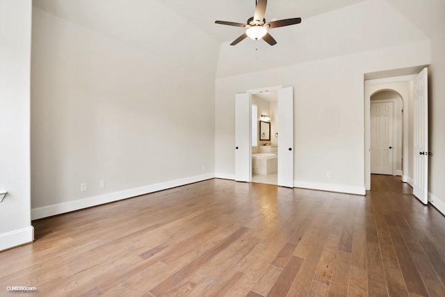 spare room featuring ceiling fan and light wood-type flooring