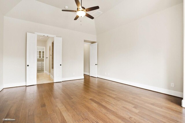 unfurnished room featuring ceiling fan and light hardwood / wood-style floors