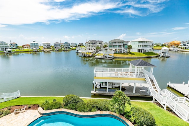 exterior space featuring a water view