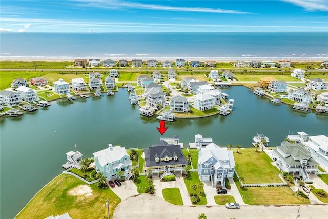 bird's eye view featuring a water view