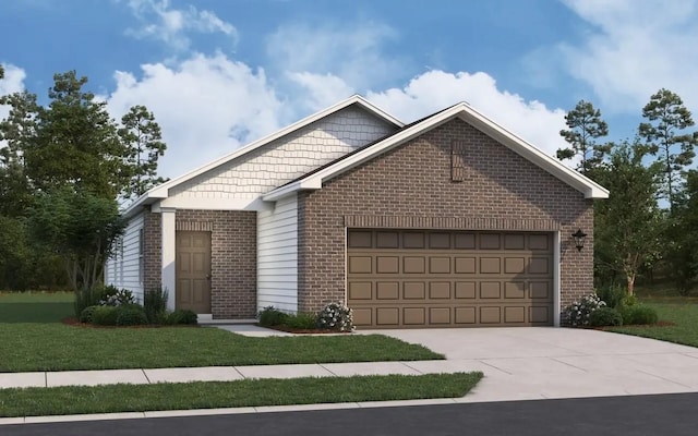 view of front of home with a garage and a front yard