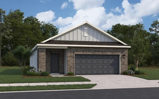 view of front of home with a garage and a front lawn