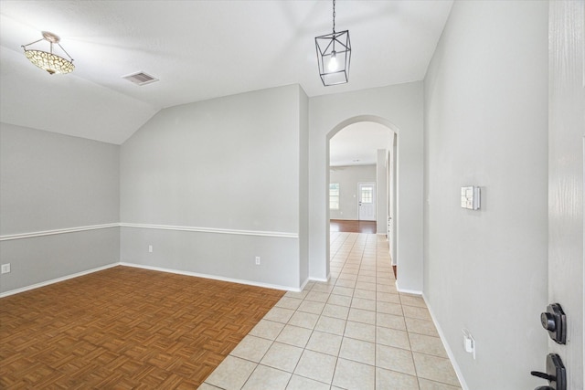 interior space featuring lofted ceiling