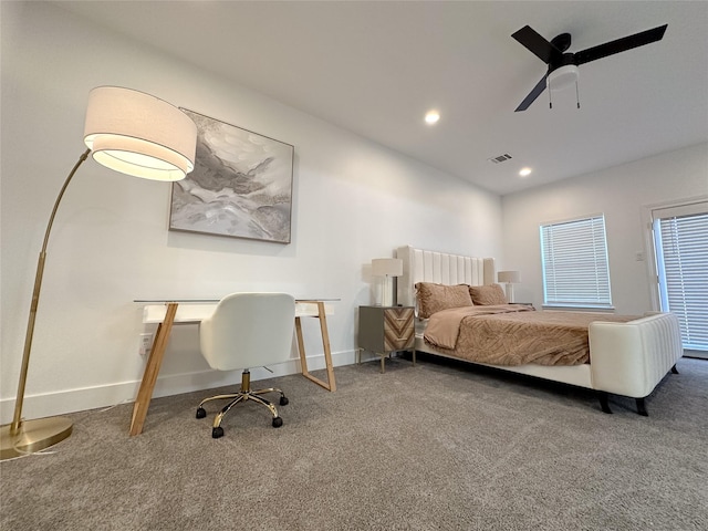 bedroom with carpet floors and ceiling fan