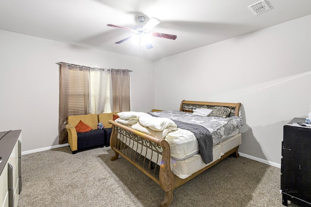 bedroom featuring ceiling fan and carpet floors