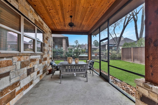 sunroom / solarium with wood ceiling