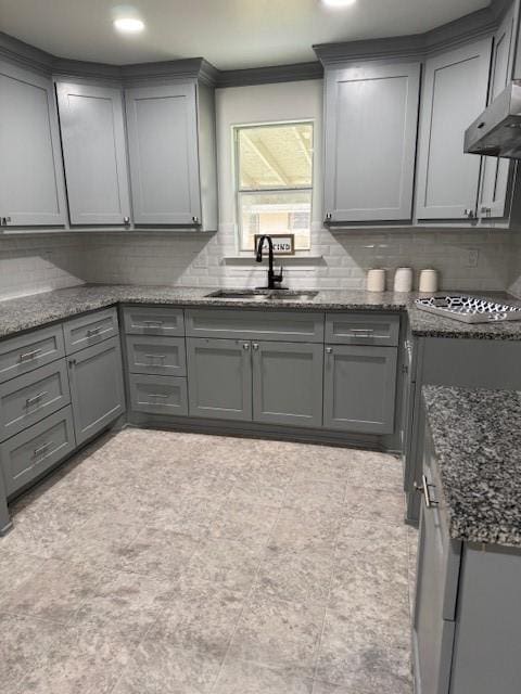 2748 Cos St, Liberty, TX 77575 - kitchen with backsplash, gray cabinets, and a sink