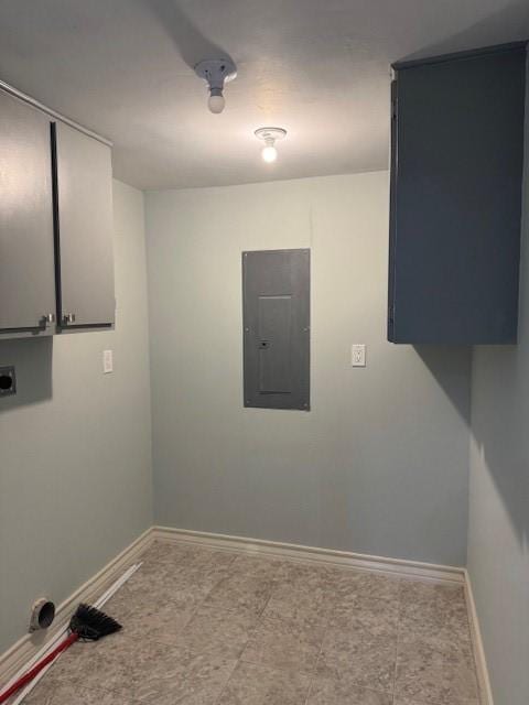 laundry area with electric panel and cabinets