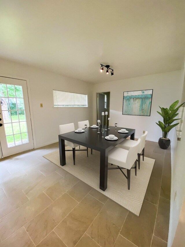 dining space with rail lighting