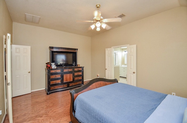 bedroom featuring hardwood / wood-style flooring and ceiling fan