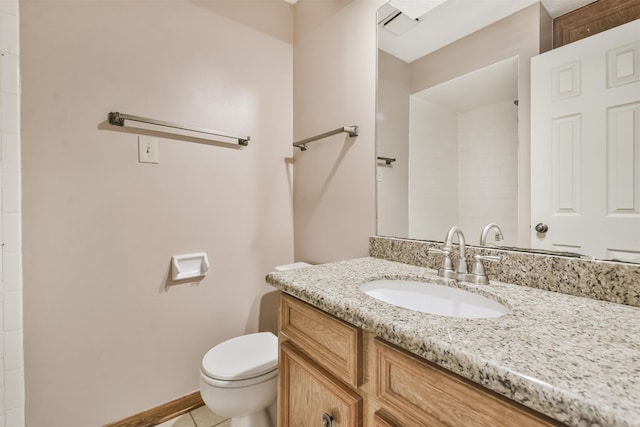 bathroom featuring tile patterned flooring, vanity, and toilet