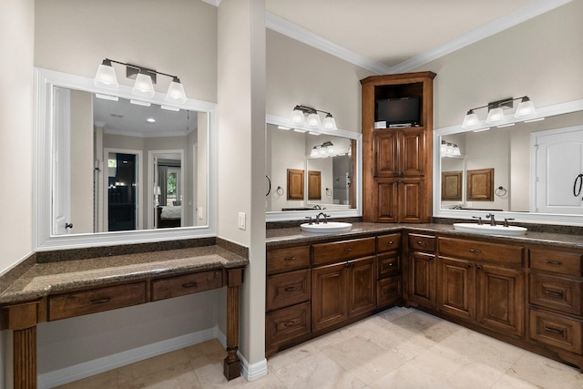 bathroom featuring vanity and ornamental molding