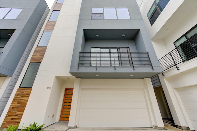 view of building exterior featuring a garage