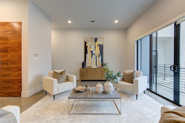 living room with light wood-type flooring