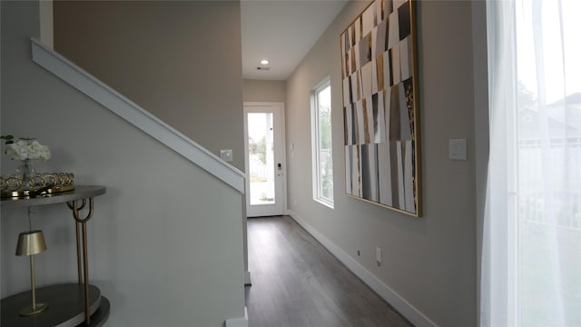 foyer with hardwood / wood-style flooring