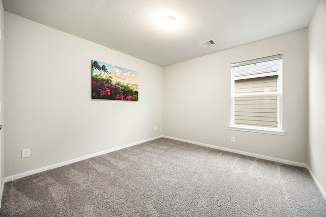 unfurnished room with carpet flooring and a textured ceiling