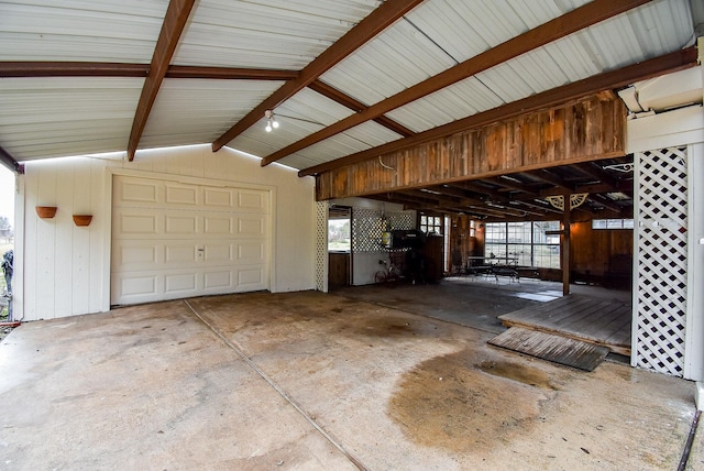 garage with metal wall