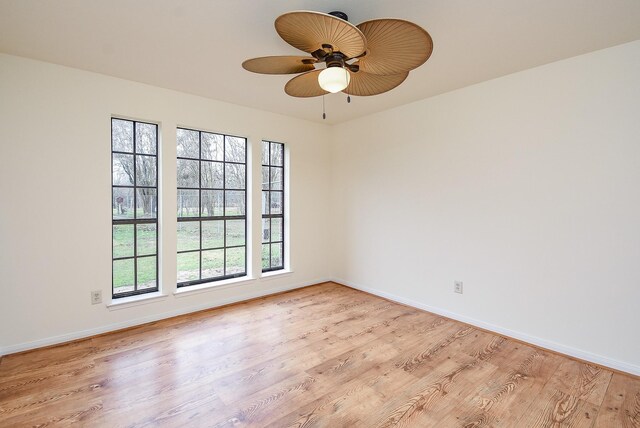 spare room featuring light hardwood / wood-style flooring and ceiling fan