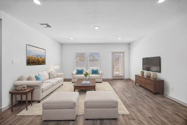 living room with hardwood / wood-style flooring