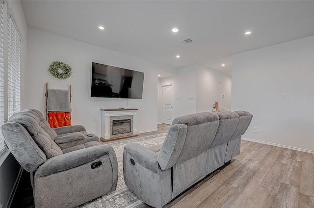 living room with light hardwood / wood-style flooring