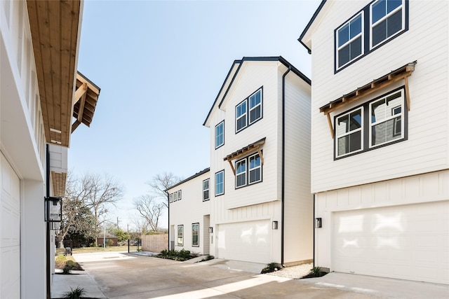 exterior space with a garage