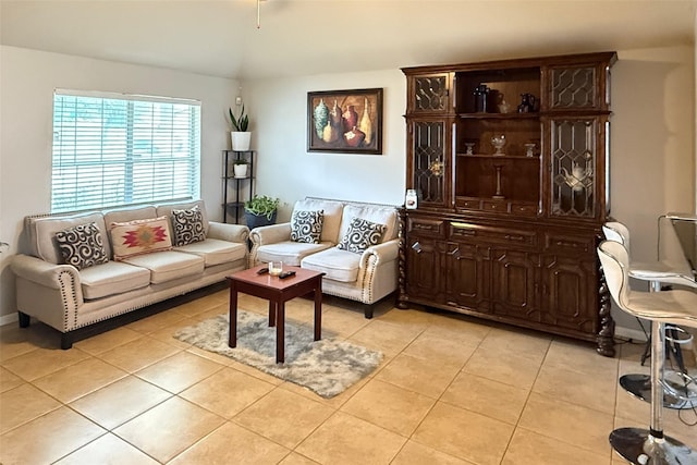 living room featuring light tile patterned floors